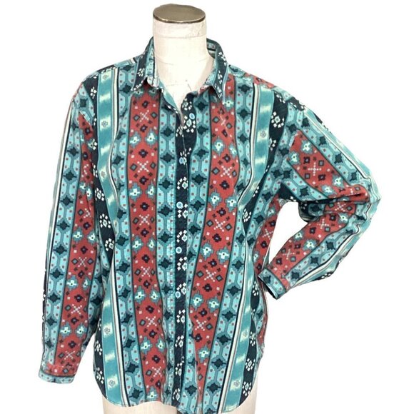 VTG Woolrich Cotton Flannel Button-Up Shirt Wm Sz XL Aztec Tribal Southwest 223J - Picture 2 of 6